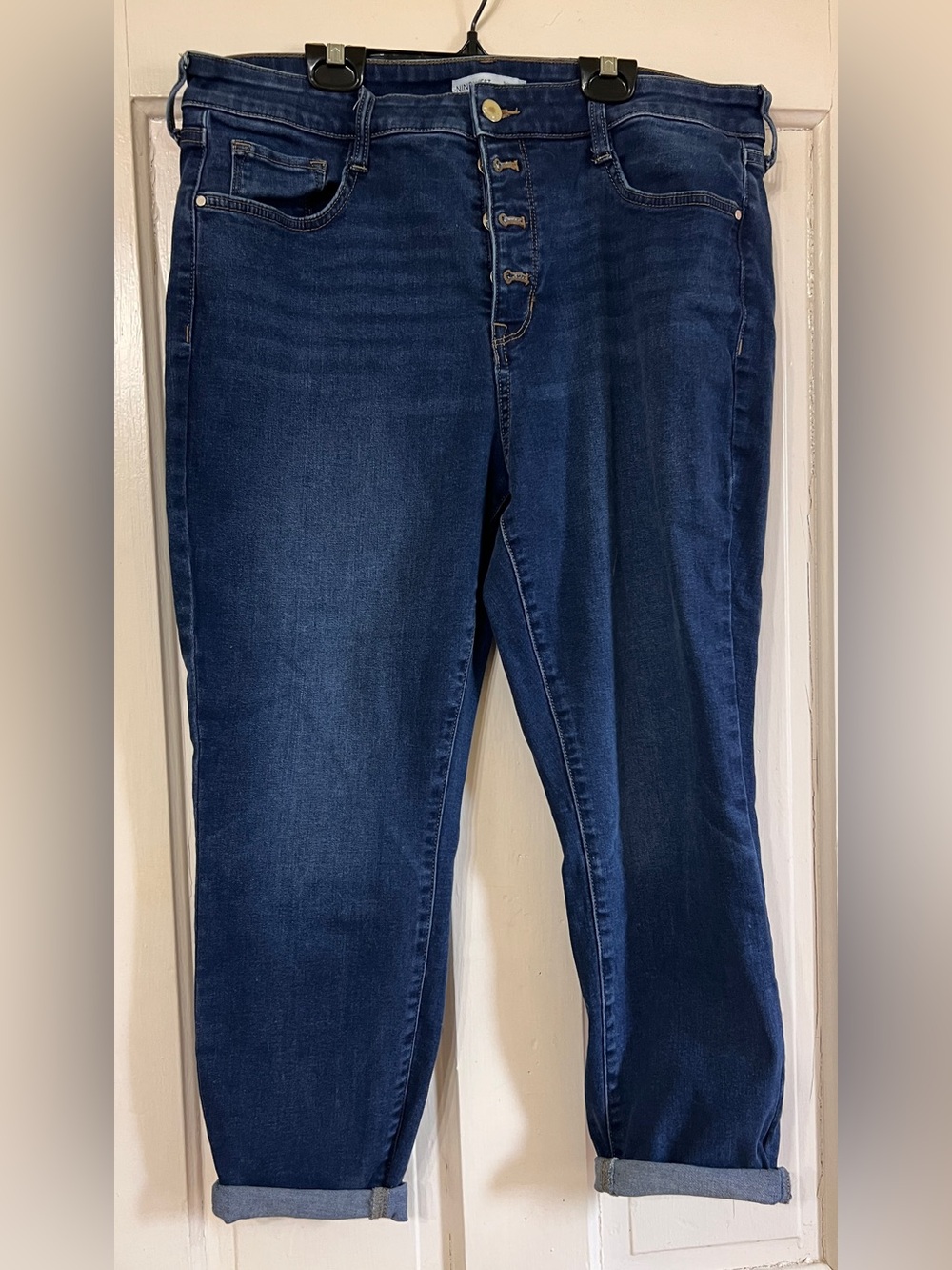 Nine West Dark Blue Skinny Cuffed Ankle Jeans with Button-Fly